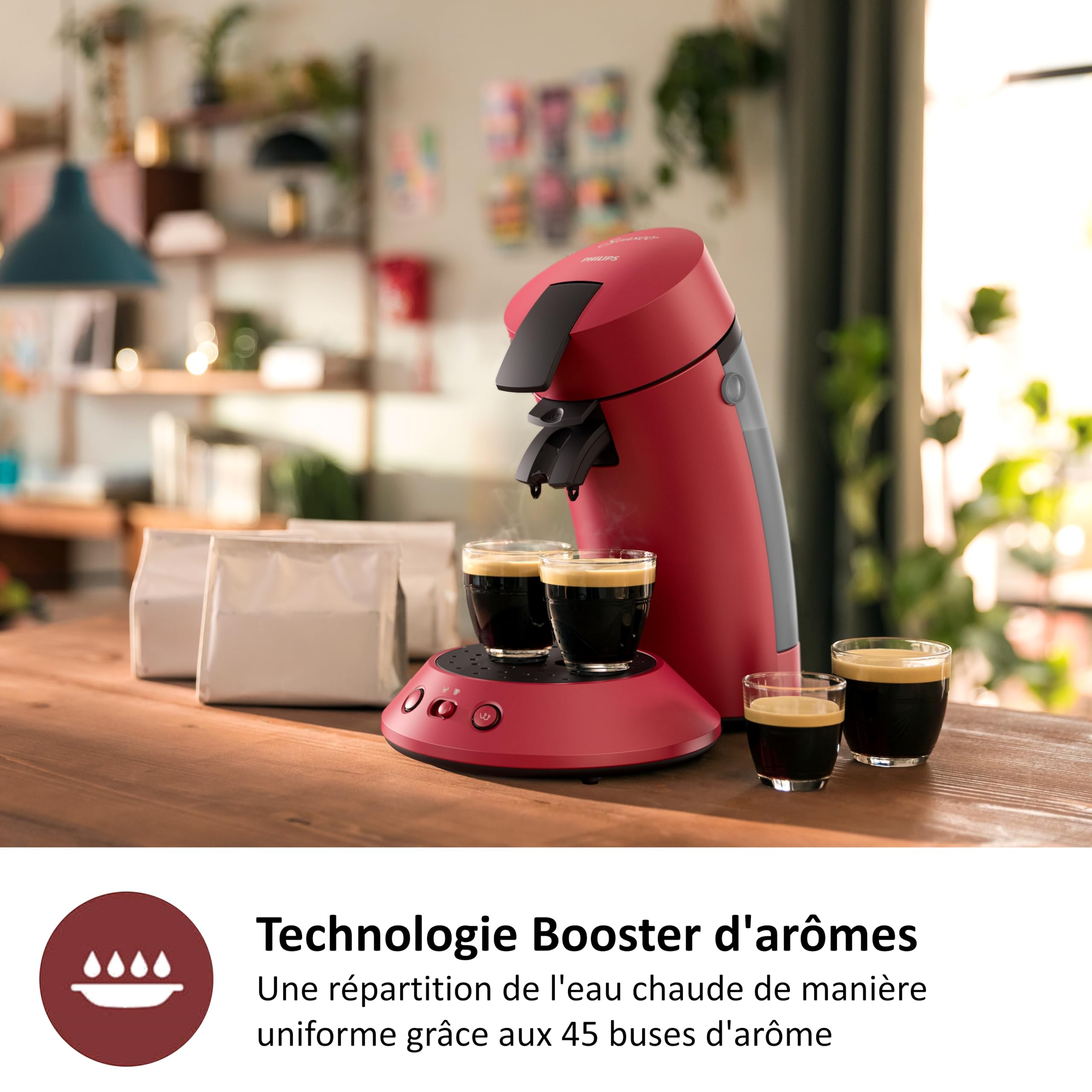 SENSEO Original Plus Machine à Café à Dosettes – 1 ou 2 Tasses, Rouge, CSA210/91